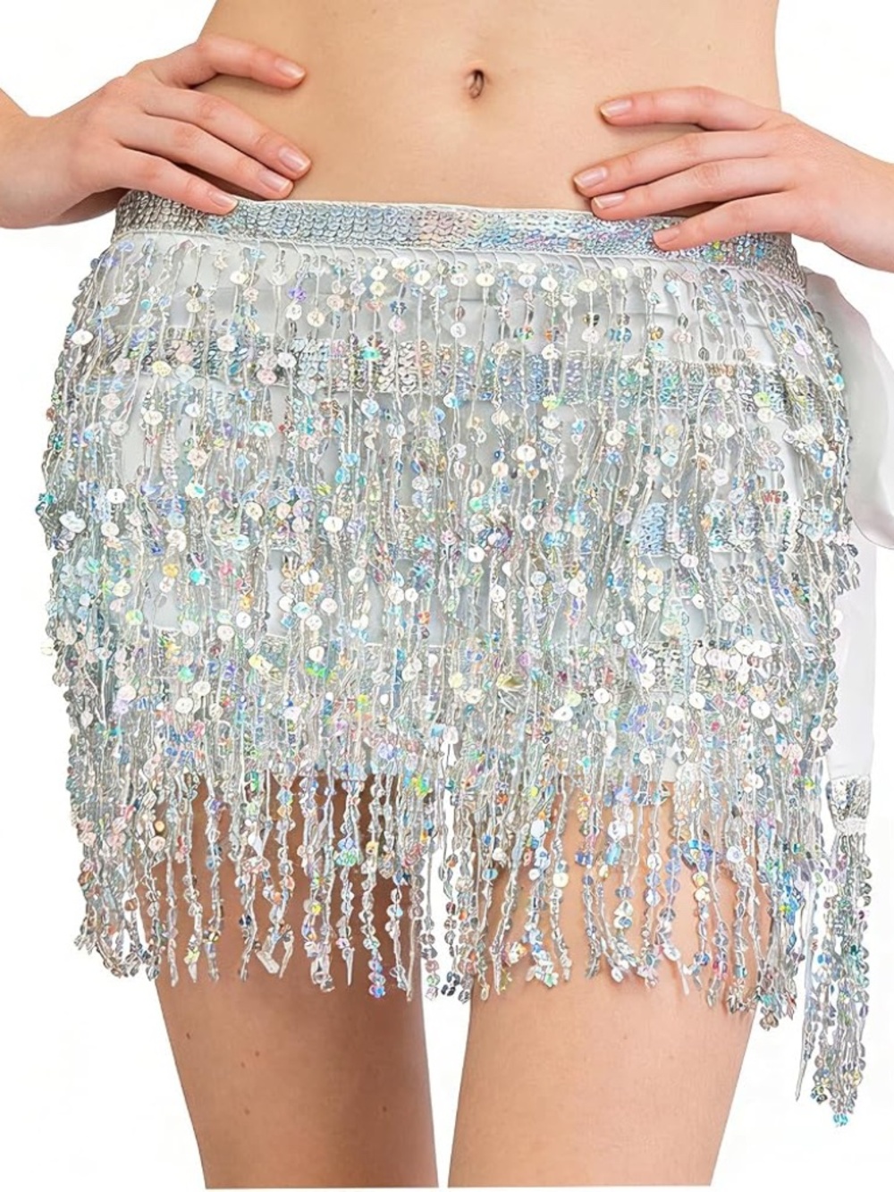 NWOT Sequin Tassel Skirt Women's Belly Dance Hip Scarf Rave Festival Halloween